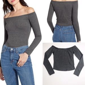 BP Gray Off The Shoulder Crop Top Size Small